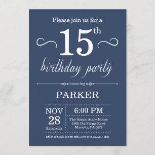 15th Birthday Invitation Blue