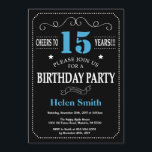 15th Birthday Invitation Blue and Black Chalkboard<br><div class="desc">15th Birthday Invitation Blue and Black Typography. Chalkboard. Black and White Background. Adult Birthday. Male Men or Women Birthday. Kids Boy or Girl Lady Teen Teenage Bday Invite. 13th 15th 16th 18th 20th 21st 30th 40th 50th 60th 70th 80th 90th 100th. Any Age. For further customisation, please click the "Customise...</div>