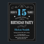 15th Birthday Invitation Blue and Black Chalkboard<br><div class="desc">15th Birthday Invitation Blue and Black Typography. Chalkboard. Black and White Background. Adult Birthday. Male Men or Women Birthday. Kids Boy or Girl Lady Teen Teenage Bday Invite. 13th 15th 16th 18th 20th 21st 30th 40th 50th 60th 70th 80th 90th 100th. Any Age. For further customisation, please click the "Customise...</div>