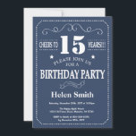 15th Birthday Invitation Blue and White<br><div class="desc">15th Birthday Invitation Blue and White Typography. Blue and White Background. Kids Birthday. Male Men or Women Birthday. Kids Boy or Girl Lady Teen Teenage Bday Invite. 13th 15th 16th 18th 20th 21st 30th 40th 50th 60th 70th 80th 90th 100th. Any Age. For further customisation, please click the "Customise it"...</div>