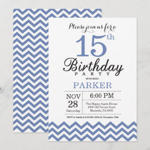 15th Birthday Invitation Blue Chevron