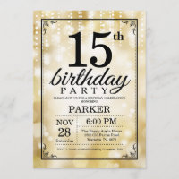 15th Birthday Invitation Gold Glitter