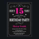15th Birthday Invitation Hot Pink Black Chalkboard<br><div class="desc">15th Birthday Invitation Hot Pink and Black Typography. Chalkboard. Black and White Background. Adult Birthday. Male Men or Women Birthday. Kids Boy or Girl Lady Teen Teenage Bday Invite. 13th 15th 16th 18th 20th 21st 30th 40th 50th 60th 70th 80th 90th 100th. Any Age. For further customisation, please click the...</div>