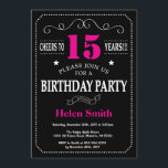 15th Birthday Invitation Hot Pink Black Chalkboard<br><div class="desc">15th Birthday Invitation Hot Pink and Black Typography. Chalkboard. Black and White Background. Adult Birthday. Male Men or Women Birthday. Kids Boy or Girl Lady Teen Teenage Bday Invite. 13th 15th 16th 18th 20th 21st 30th 40th 50th 60th 70th 80th 90th 100th. Any Age. For further customisation, please click the...</div>