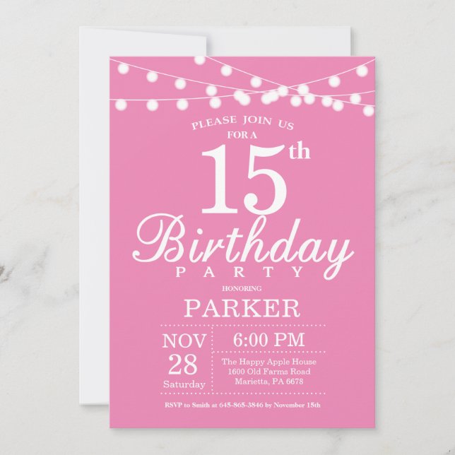 15th Birthday Invitation Pink (Front)
