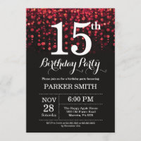 15th Birthday Invitation Red Glitter