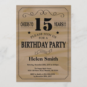 15th Birthday Invitation Rustic Wood