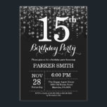 15th Birthday Invitation Silver Glitter<br><div class="desc">15th Birthday Invitation with Silver String Lights with Silver Glitter Background. Silver Birthday. Kids Birthday. Boy or Girl Bday Invite. 13th 15th 16th 18th 20th 21st 30th 40th 50th 60th 70th 80th 90th 100th, Any age. For further customisation, please click the "Customise it" button and use our design tool to...</div>