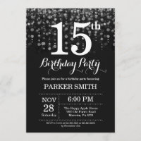 15th Birthday Invitation Silver Glitter