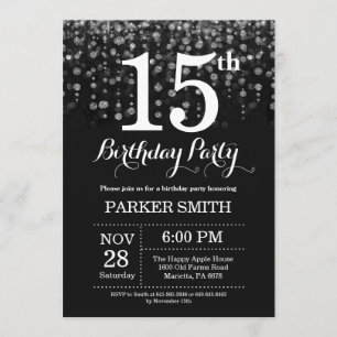 15th Birthday Invitation Silver Glitter