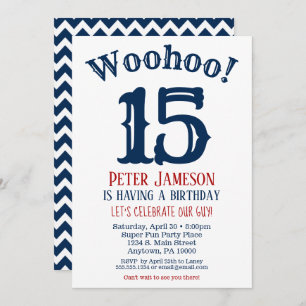 15th Birthday Invitation Teen Boy Navy Blue