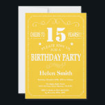 15th Birthday Invitation Yellow and White<br><div class="desc">15th Birthday Invitation Yellow and White Typography. Yellow and White Background. Kids Birthday. Male Men or Women Birthday. Kids Boy or Girl Lady Teen Teenage Bday Invite. 13th 15th 16th 18th 20th 21st 30th 40th 50th 60th 70th 80th 90th 100th. Any Age. For further customisation, please click the "Customise it"...</div>
