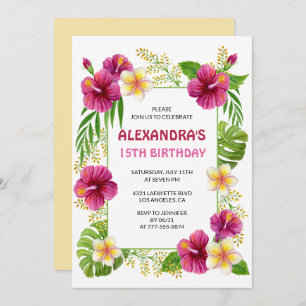 15th birthday invitations Tropical Party Luau Pink