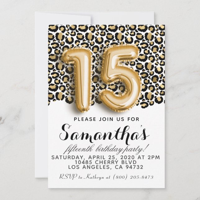 15th Birthday Leopard Animal Print Invitation (Front)