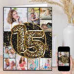 15th Birthday Leopard Print Gold Balloons Photo Card<br><div class="desc">Personalised 15th birthday card with 9 custom photos and trendy leopard print foil balloons in black and gold. The template is ready for you to upload 9 of your favourite photos which are displayed in a photo collage in square and portrait formats. Your pictures surround the animal print balloons, which...</div>