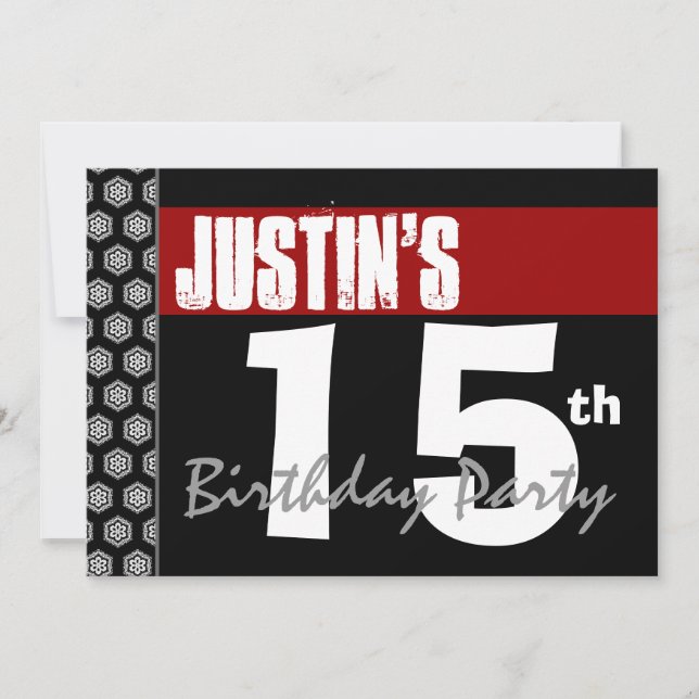 15th Birthday Modern Red White Black Stars W768 Invitation (Front)