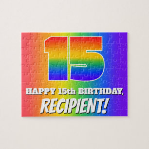 15th Birthday — Multicolored Rainbow Pattern “15” Jigsaw Puzzle