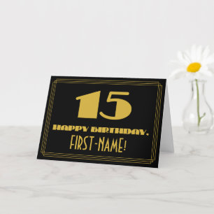 15th Birthday: Name + Art Deco Inspired Look "15" Card