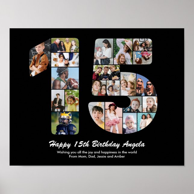 15th Birthday Number 15 Custom Photo Collage Poster (Front)