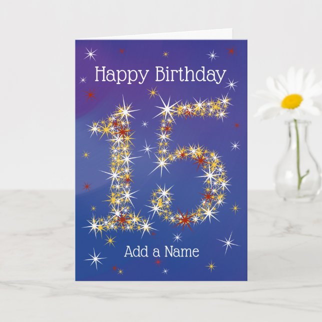 15th Birthday - Number 15 in Stars - Blue - Age 15 Card (Small Plant)