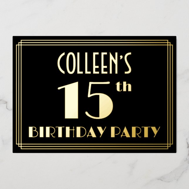 15th Birthday Party: Art Deco Look “15”, w/ Name (Front)