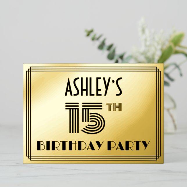 15th Birthday Party — Art Deco Style “15” & Name (Standing Front)