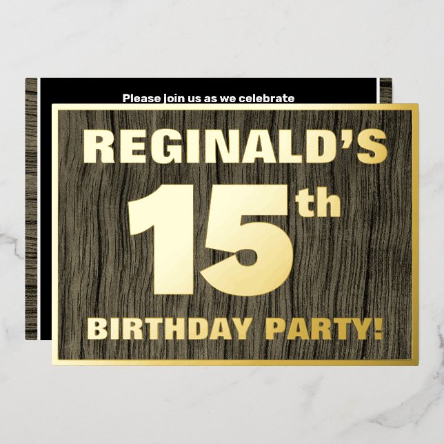 15th Birthday Party: Bold, Faux Wood Grain Pattern (Front/Back)