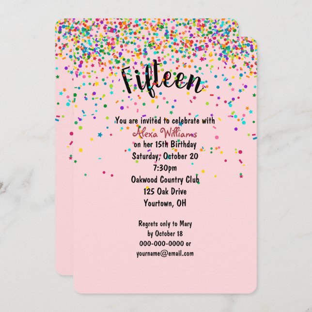 15th Birthday Party confetti Invitation (Front/Back)