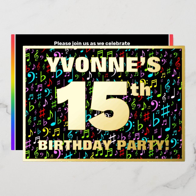 15th Birthday Party — Fun, Colourful Music Symbols (Front/Back)