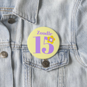 15th Birthday party girls yellow purple 7.5 Cm Round Badge