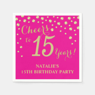 15th Birthday Party Hot Pink and Gold Diamond Napkin