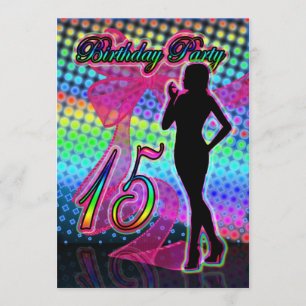 15th Birthday Party Invitation, Neon With Female S Invitation