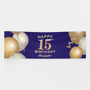 15th Birthday Party Navy Blue and Gold Balloons Banner