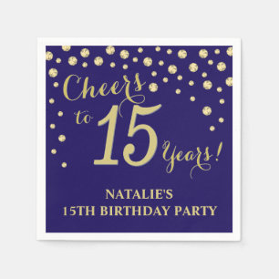 15th Birthday Party Navy Blue and Gold Diamond Napkin