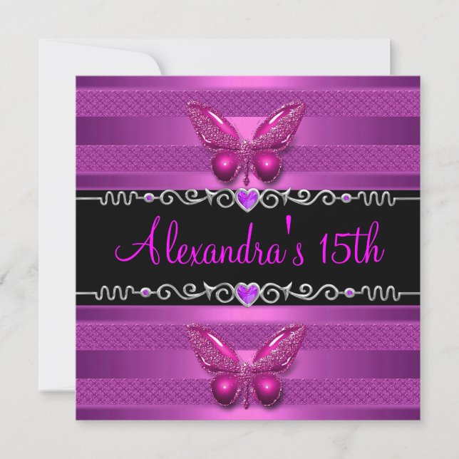 15th Birthday Party Purple Pink Butterfly Invitation (Front)