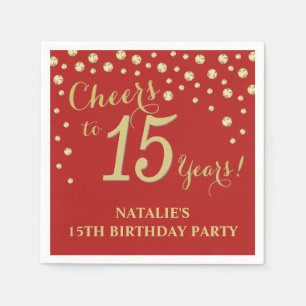 15th Birthday Party Red and Gold Diamond Napkins