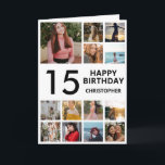 15th Birthday Photo Collage 13 Photos Black White Card<br><div class="desc">15th Happy Birthday Photo Collage 13 Photos Black and White Birthday Card for Any Age. 1st 13th 15th 16th 18th 20th 21st 30th 40th 50th 60th 70th 80th 90th 100th,  Any Ages. For further customisation,  please click the "Customise it" button and use our design tool to modify this template.</div>