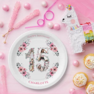 15th Birthday Photo Collage Girl Pink Flower White Paper Plate