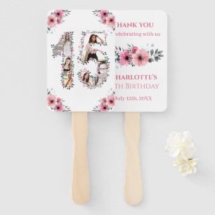 15th Birthday Photo Collage Pink Girl Flower White Hand Fan