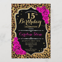15th Birthday - Pink Roses Leopard Print