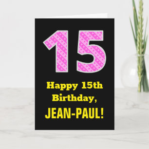 15th Birthday: Pink Stripes and Hearts "15" + Name Card