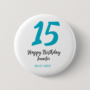 15th birthday quiencenera add date year blue templ 6 cm round badge