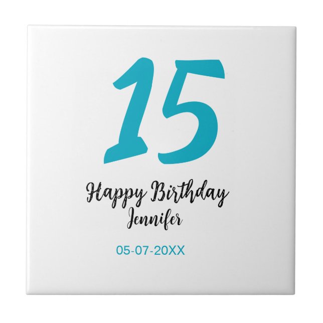 15th birthday quiencenera add date year blue templ ceramic tile (Front)