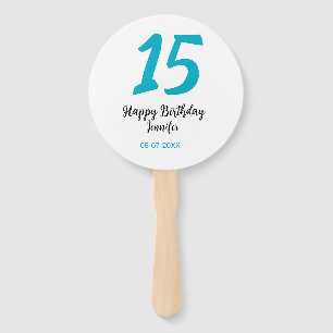 15th birthday quiencenera add date year blue templ hand fan
