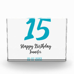 15th birthday quiencenera add date year blue templ photo block