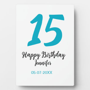 15th birthday quiencenera add date year blue templ plaque