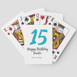 15th birthday quiencenera add date year blue templ playing cards