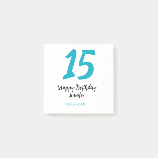 15th birthday quiencenera add date year blue templ post-it notes (Front)