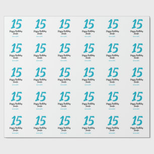 15th birthday quiencenera add date year blue templ wrapping paper