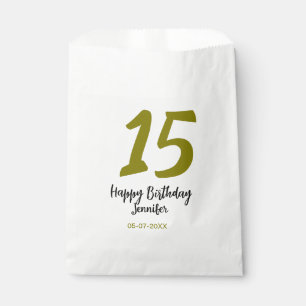15th birthday quiencenera add date year golden favour bag